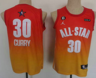 Men%27s Golden State Warriors 30 Stephen Curry Orange 2022 All Star 6 Patch Icon Sponsor Swingman Jersey